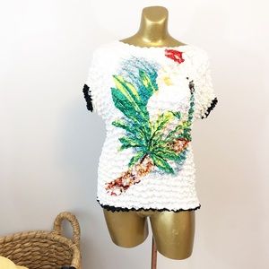 🔴 Rare Dress Shirt Short Sleeve Top Blouse Bird